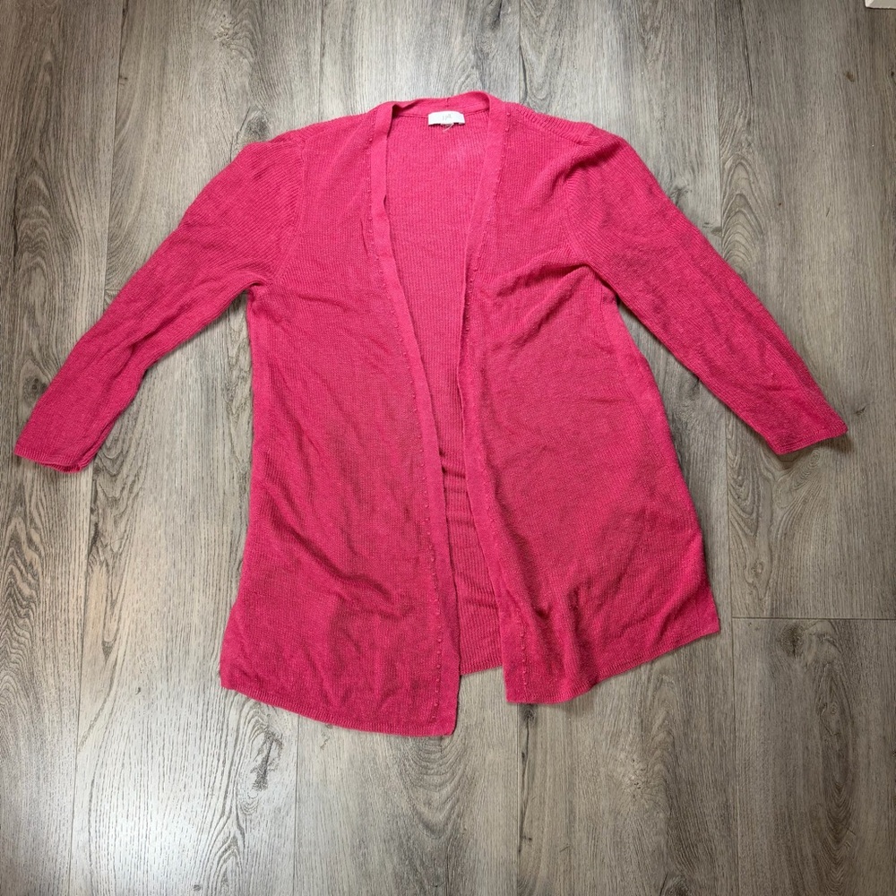 J. Jill Cardigan Sweater Womens Medium Pink Longline Lightweight Knit‎ Academia